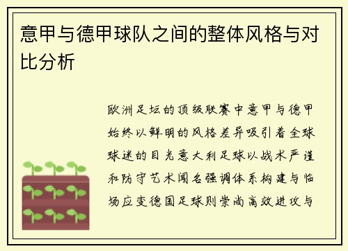 意甲与德甲球队之间的整体风格与对比分析