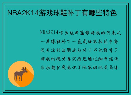 NBA2K14游戏球鞋补丁有哪些特色